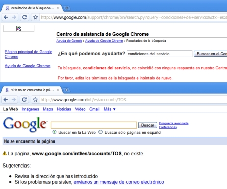 Condiciones de servicio de Google Chrome